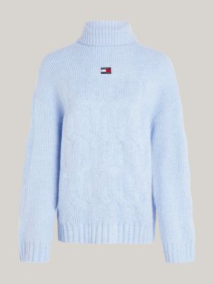 Badge Turtleneck Cable Knit Jumper Blue Tommy Hilfiger