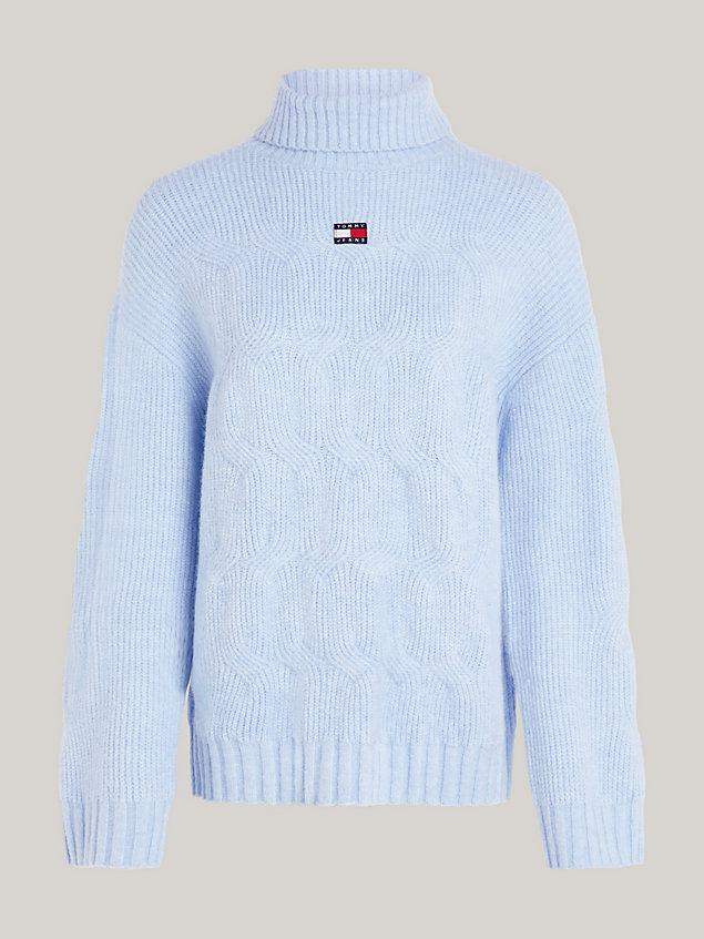 blue sweter z golfem o warkoczowym splocie dla kobiety - tommy jeans