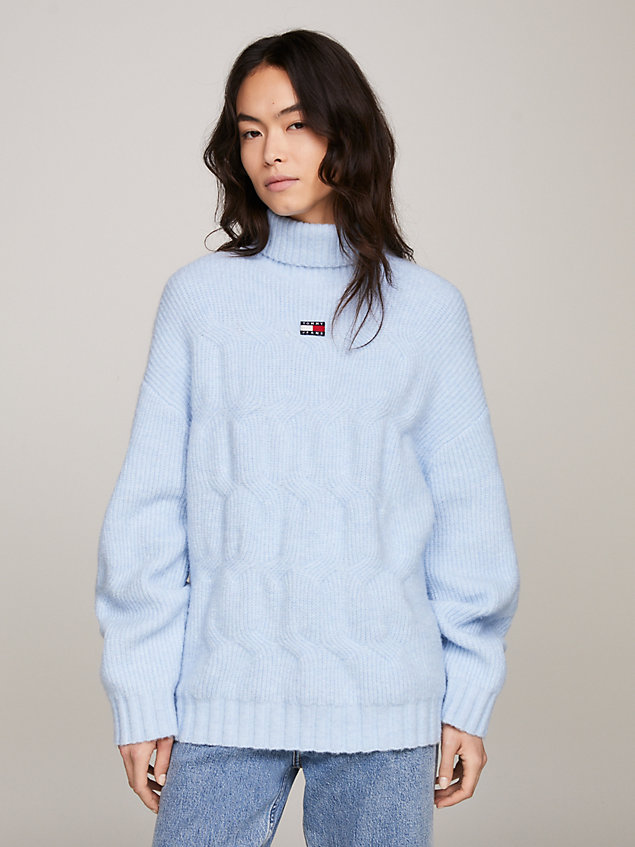 blue sweter z golfem o warkoczowym splocie dla kobiety - tommy jeans