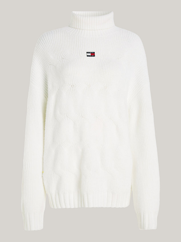 white badge turtleneck cable knit jumper for women tommy jeans