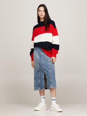 blue oversized fit pullover in color block für damen - tommy jeans