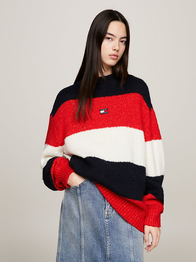 blue colour-blocked oversized jumper for women tommy jeans