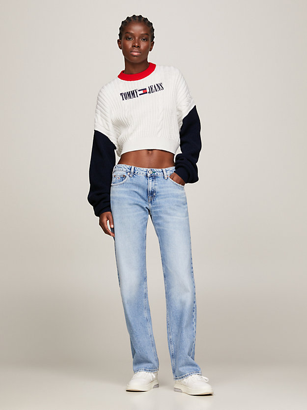 white archive colour-blocked cable knit jumper for women tommy jeans