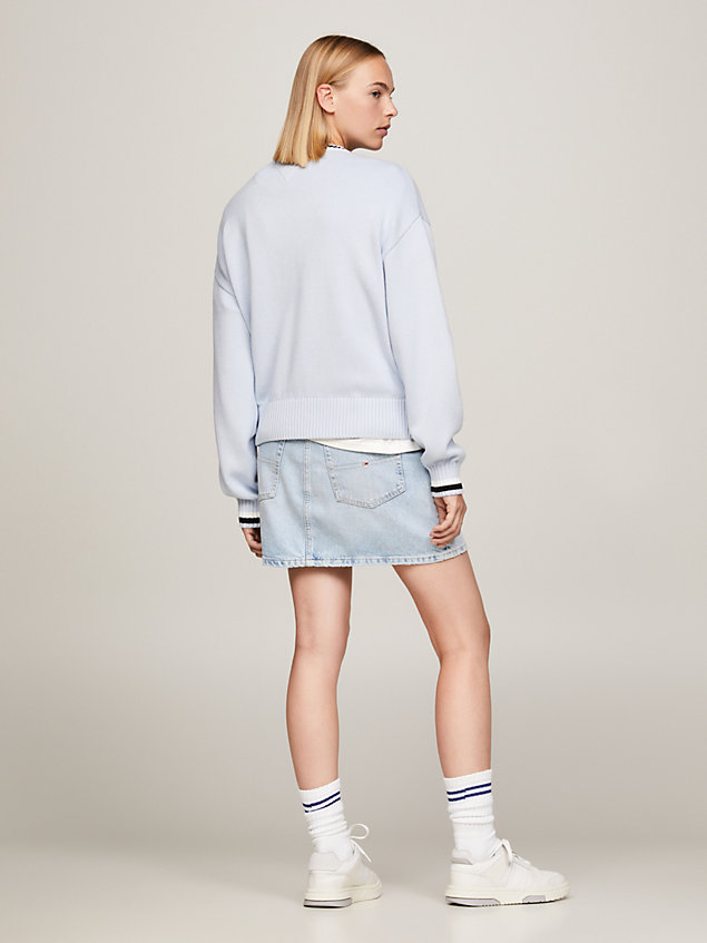 blue varsity textured weave boxy jumper for women tommy jeans