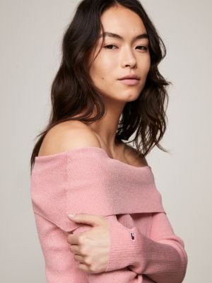 Tommy Jeans - Pull côtelé teint avec écusson - Rose