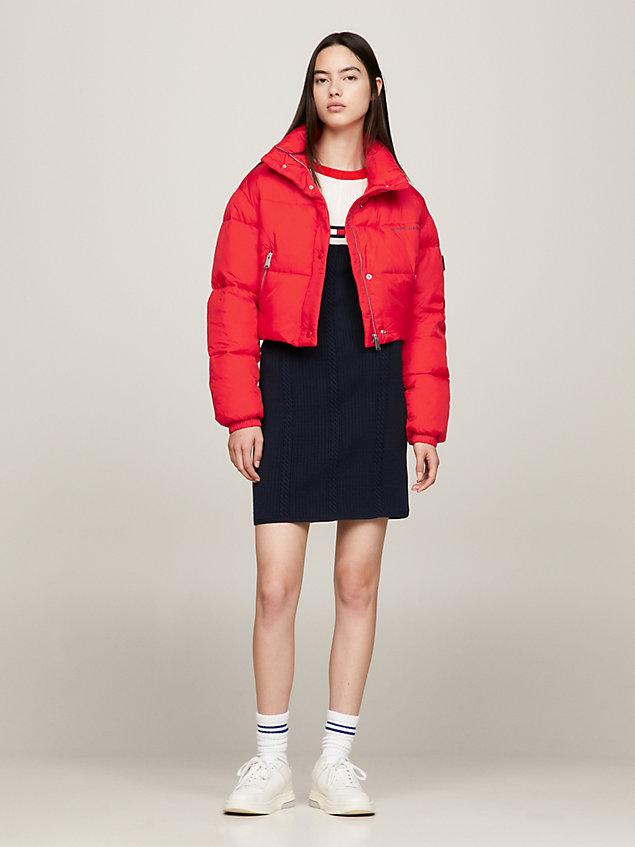 red logo cropped puffer jacket for women tommy jeans