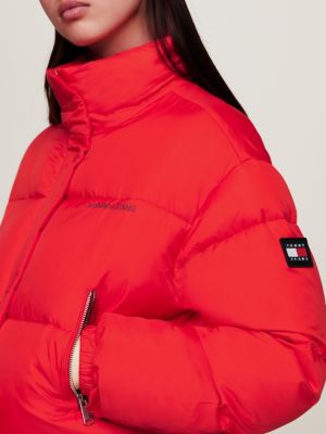 Logo Cropped Puffer Jacket, Red