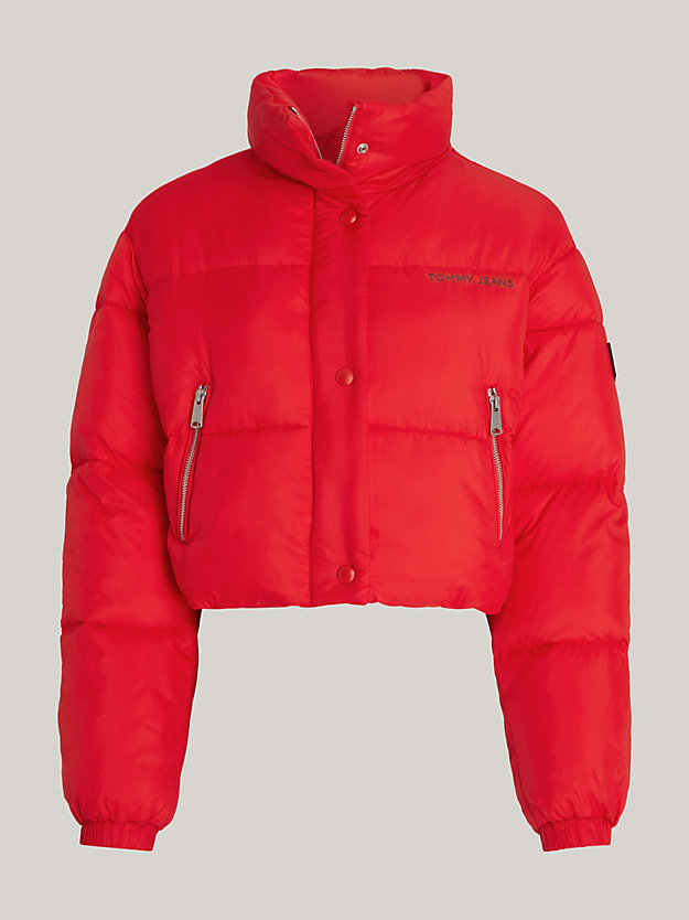 Logo Cropped Puffer Jacket | Red | Tommy Hilfiger