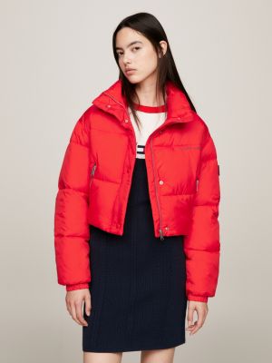 Logo Cropped Puffer Jacket | Red | Tommy Hilfiger