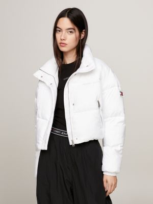 Logo Cropped Puffer Jacket, White