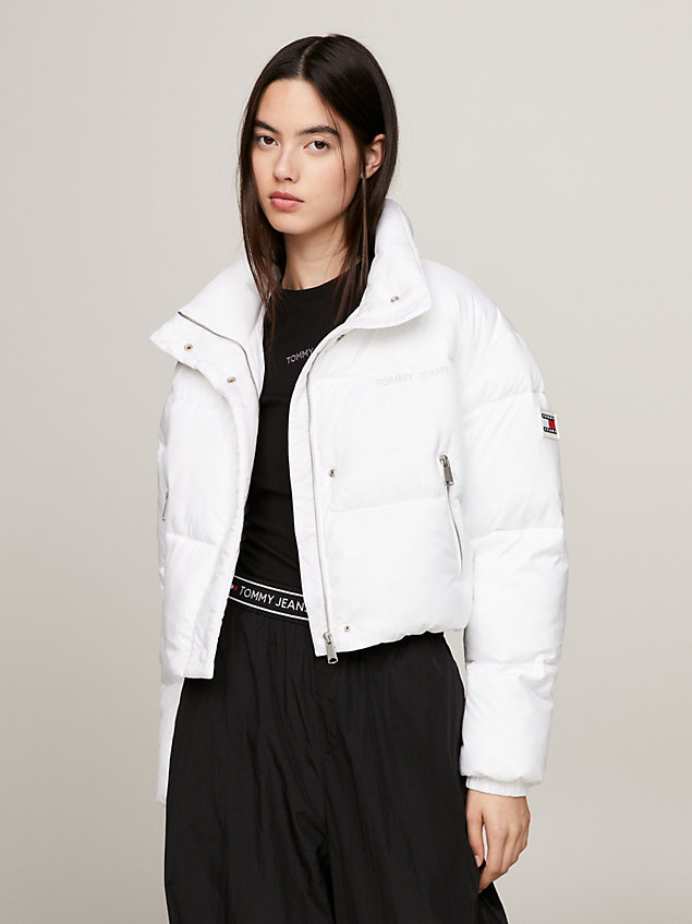 white logo cropped puffer jacket for women tommy jeans