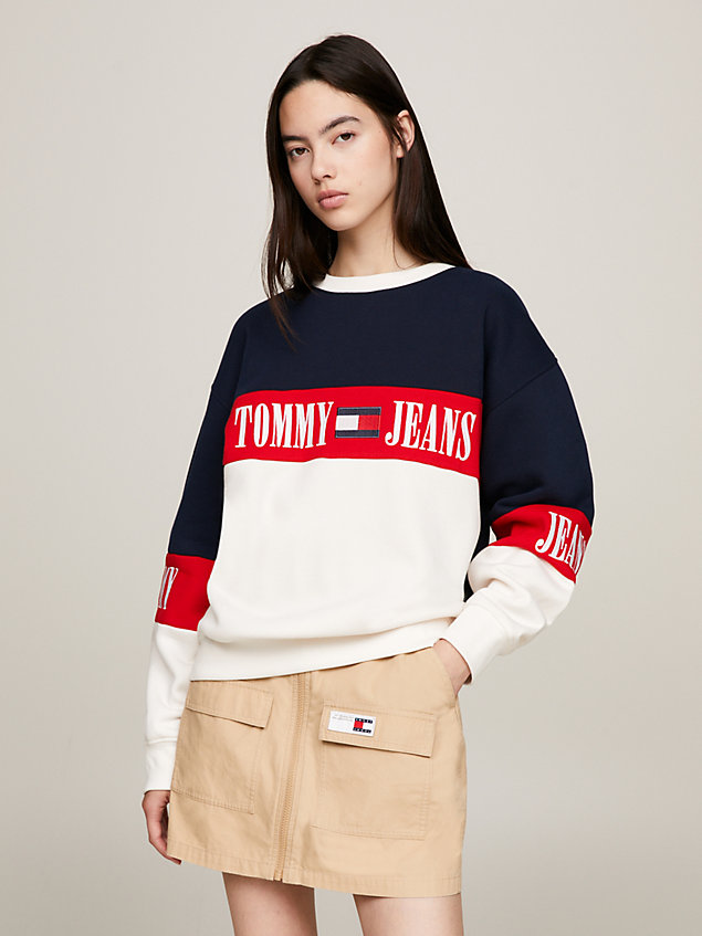 blue archive relaxed fit sweatshirt in color block für damen - tommy jeans