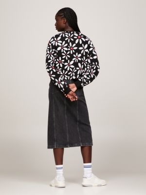 black ditsy floral print relaxed fit sweatshirt for women tommy jeans