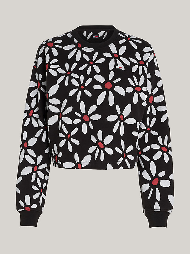 black ditsy floral print relaxed fit sweatshirt for women tommy jeans