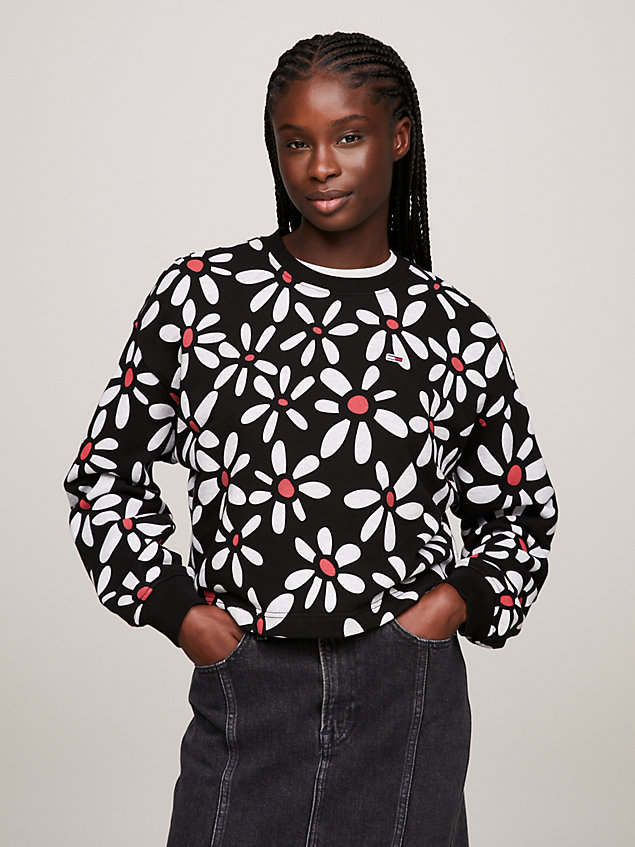 black ditsy floral print relaxed fit sweatshirt for women tommy jeans