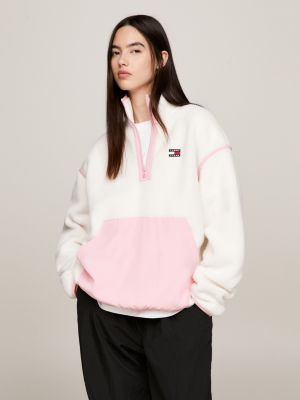 Quarter-Zip Polar Fleece Oversized Sweatshirt, White