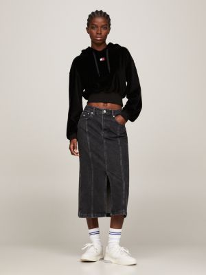 Hoodie and denim on sale skirt