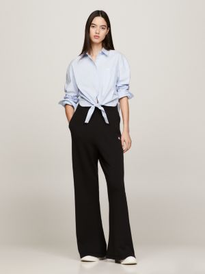blue tie front cropped relaxed fit shirt for women tommy jeans