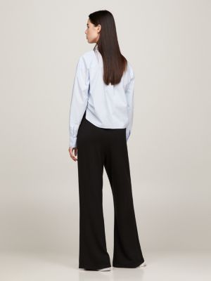 Tie Front Cropped Relaxed Fit Shirt | Blue | Tommy Hilfiger