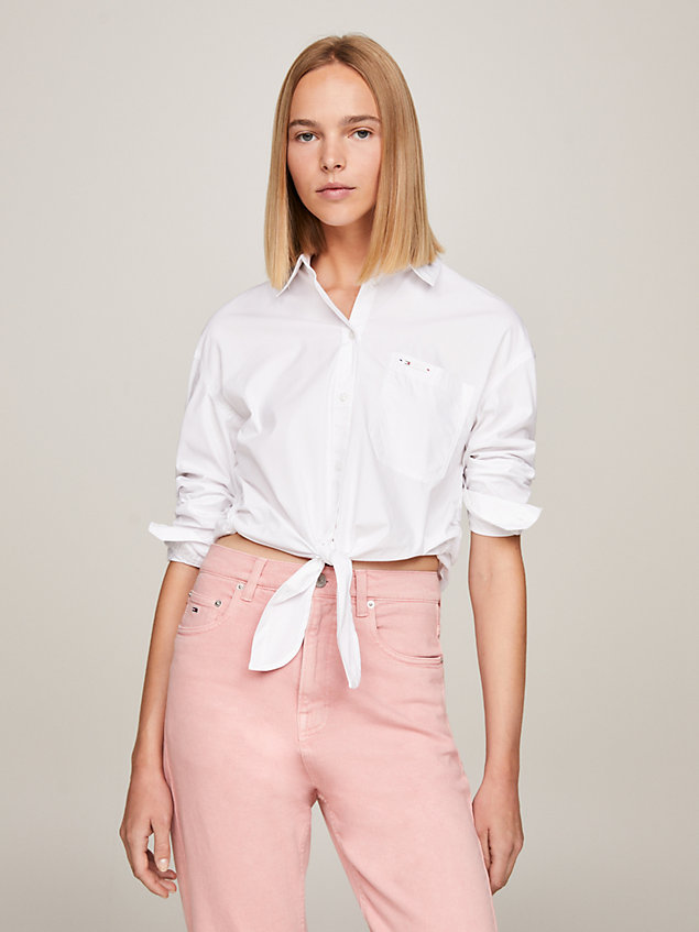 white tie front cropped relaxed fit shirt for women tommy jeans