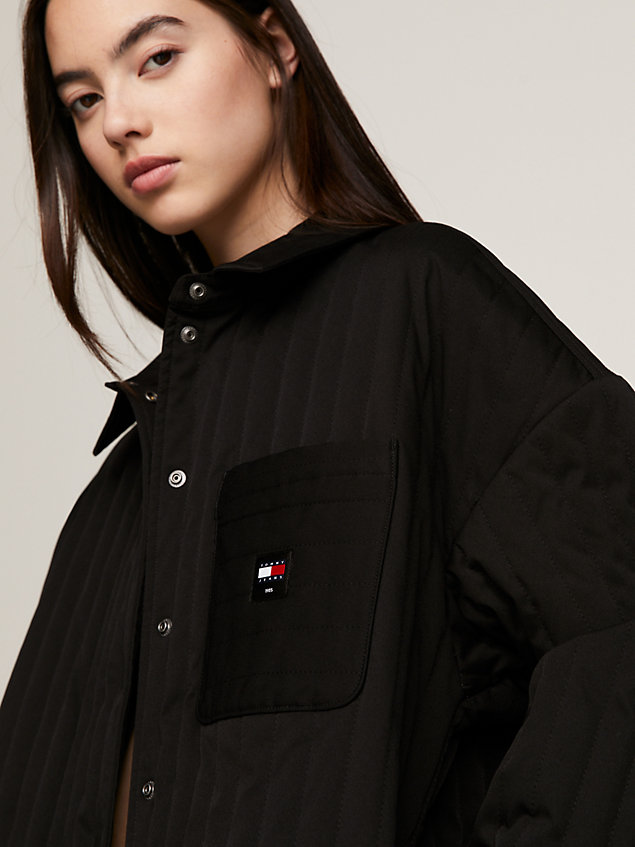 black quilted logo overshirt for women tommy jeans