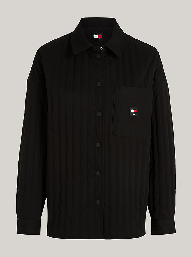 zwart quilted overshirt met logo voor dames - tommy jeans