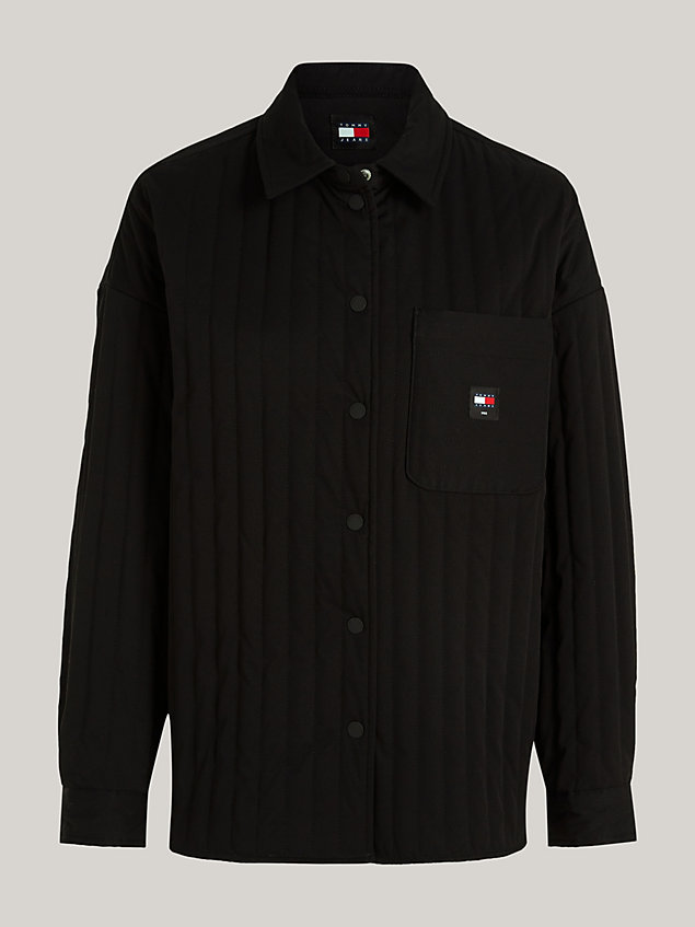 black quilted overshirt met logo voor dames - tommy jeans