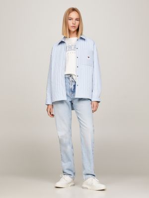 blue wattiertes overshirt mit logo für damen - tommy jeans