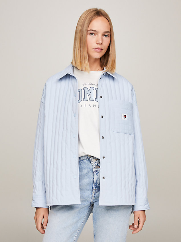 blue quilted overshirt met logo voor dames - tommy jeans