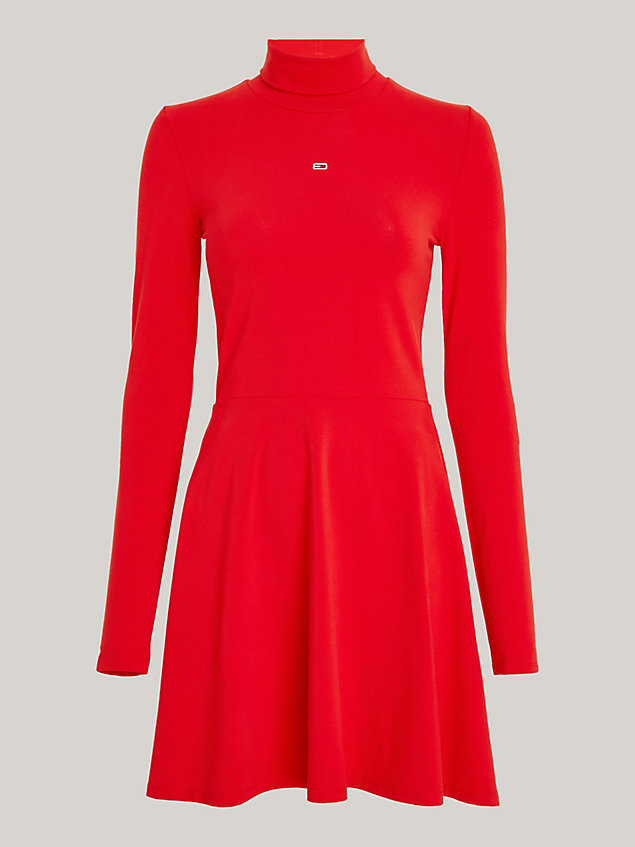 red fit and flare knee length dress for women tommy jeans