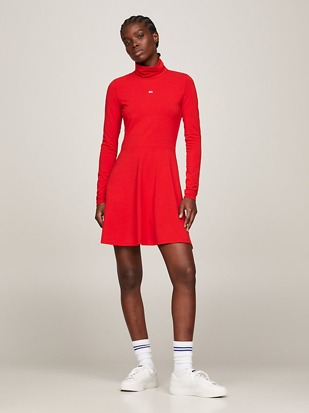 red fit and flare knee length dress for women tommy jeans
