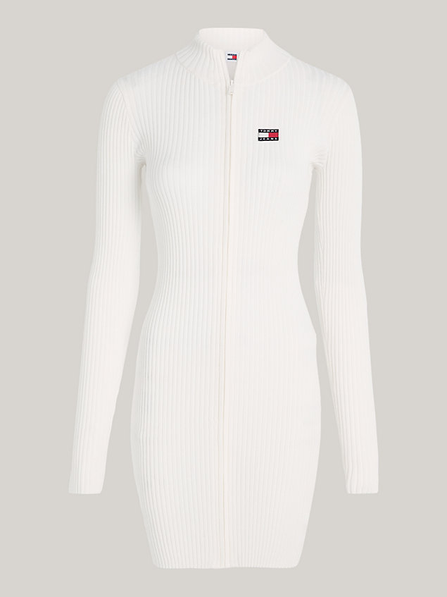 white badge zip ribbed sweater dress for women tommy jeans
