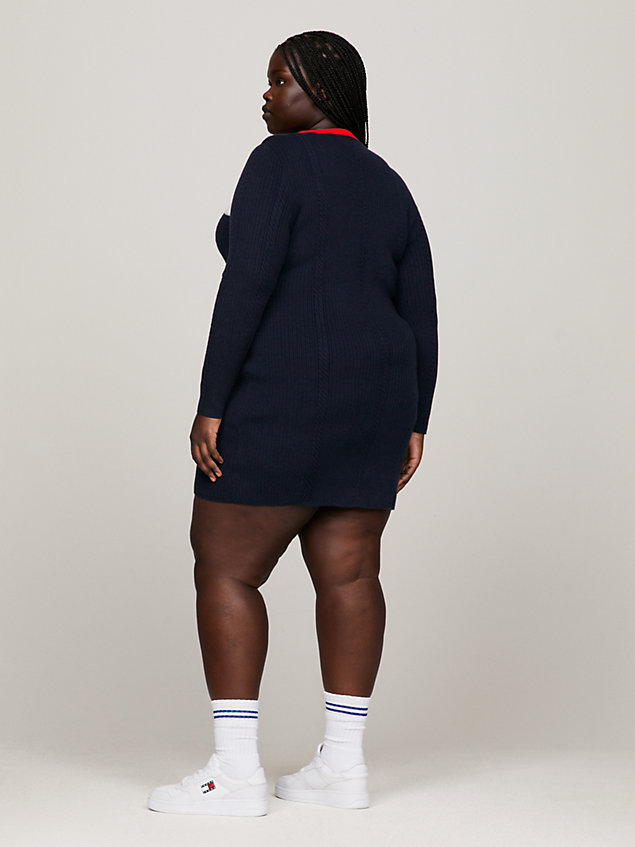 blue archive colour-blocked cable knit sweater dress for women tommy jeans