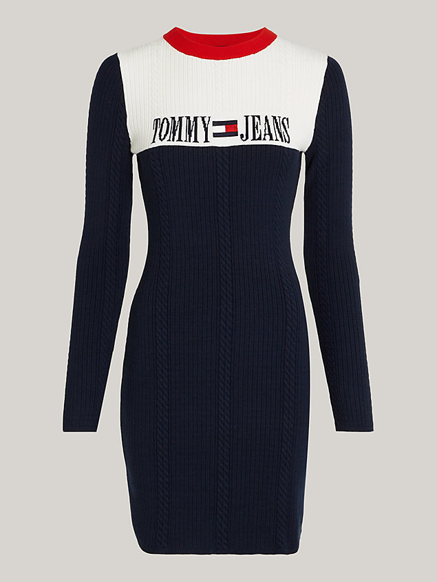 blue archive colour-blocked cable knit sweater dress for women tommy jeans