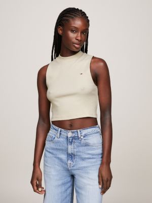 Beige mock neck store top