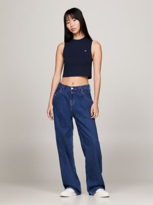 Mock Turtleneck Ribbed Tank Top | Blue | Tommy Hilfiger