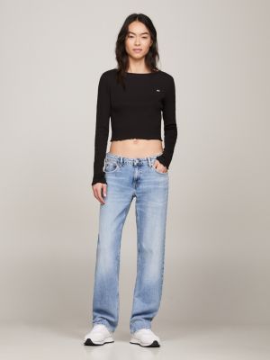 Cropped ruffle hot sale jeans