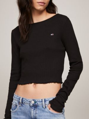 Black ruffle long sleeve cheap shirt