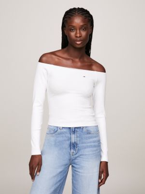 Off the shoulder sale white t shirt