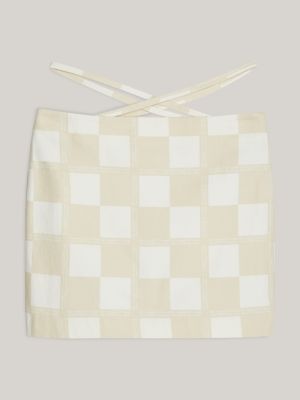 white checkerboard fitted mini skirt for women tommy jeans