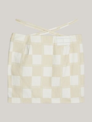 white checkerboard fitted mini skirt for women tommy jeans