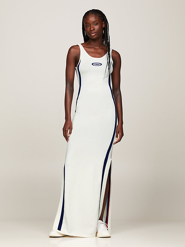 white sleeveless ribbed sheer bodycon maxi dress for women tommy jeans