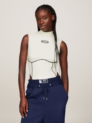 white surfer-bodysuit mit hohem beinausschnitt für damen - tommy jeans