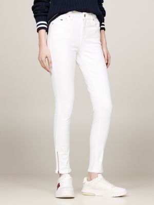 Jean skinny Nora taille mi haute chevilles zippees blanc Beige Tommy Hilfiger