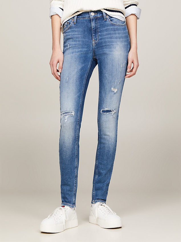 denim nora medium rise skinny jeans met distressing voor dames - tommy jeans