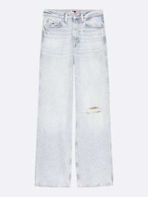 blue high rise wide leg distressed jeans for women tommy jeans