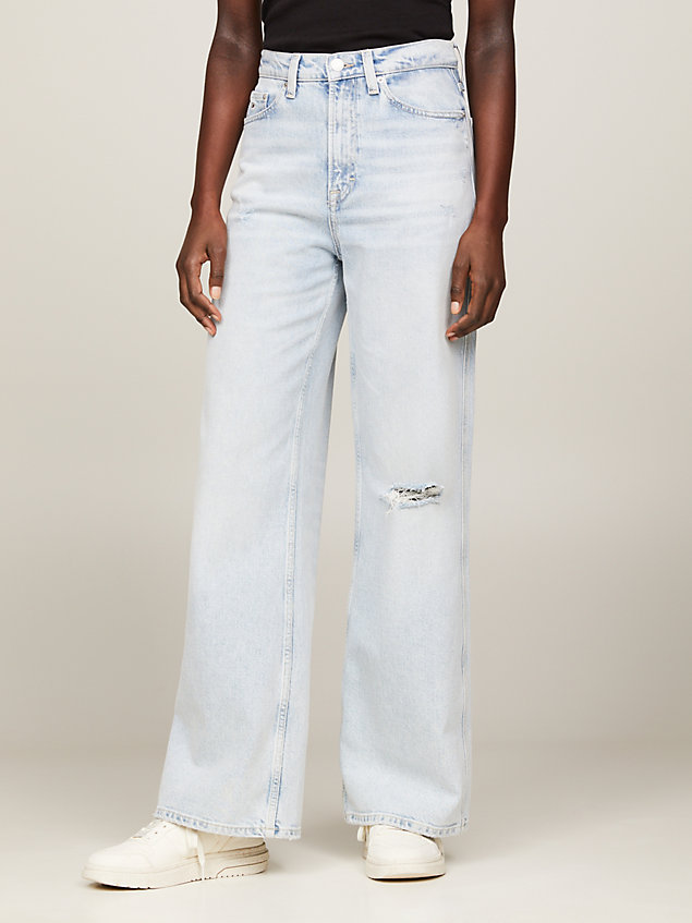 vaqueros de talle alto anchos con efecto desteñido denim de mujeres tommy jeans