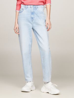 Premium Denim High Waisted Mom Jeans in Non Distressed Mid-Wash