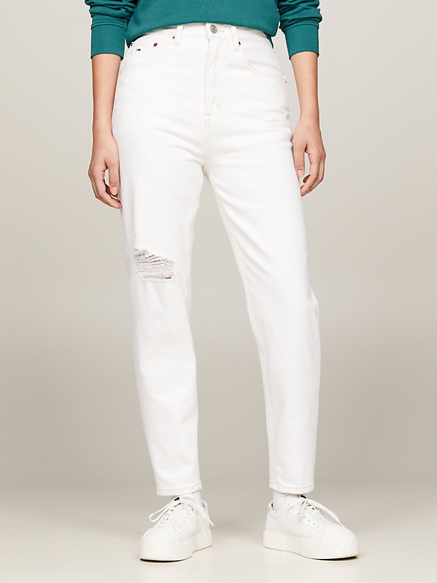 jeans mom affusolati a vita altissima bianchi denim da donne tommy jeans