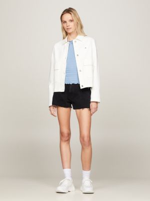 denim jeans-shorts mit unvernähten säumen für damen - tommy jeans